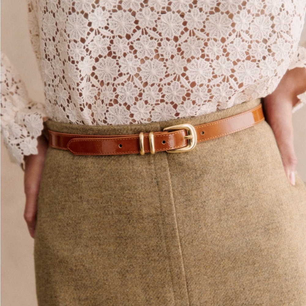 Sezane Livie Belt Polished Camel - Size 85